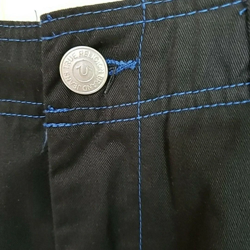 True Religion Cargo Pants Mens 36x32 Black Contrast Stitch Logo Pockets Casual